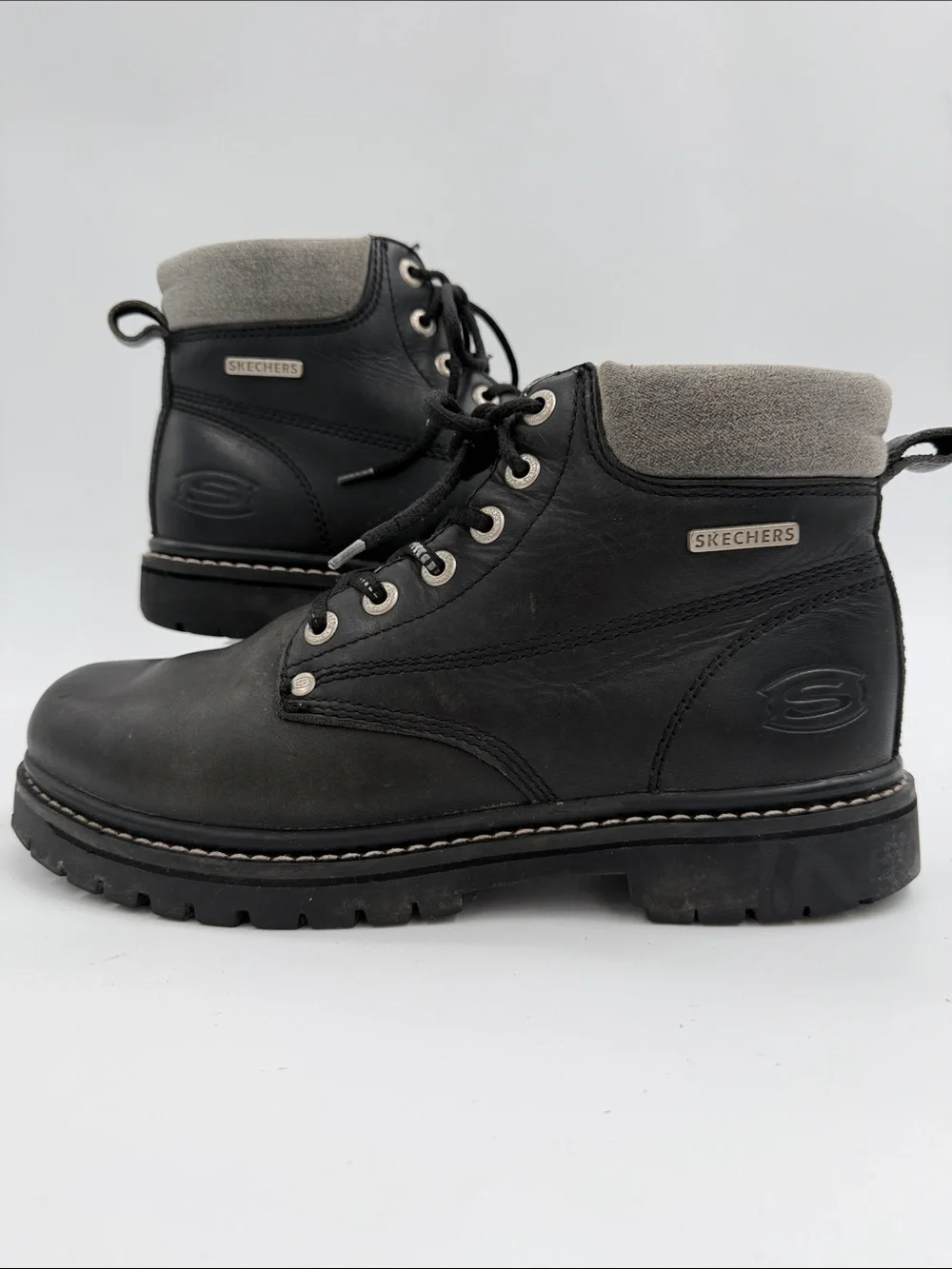 Skechers Men's Mariners Pilot Utility Boot Mid Calf Black Leather Mens Size 9.0